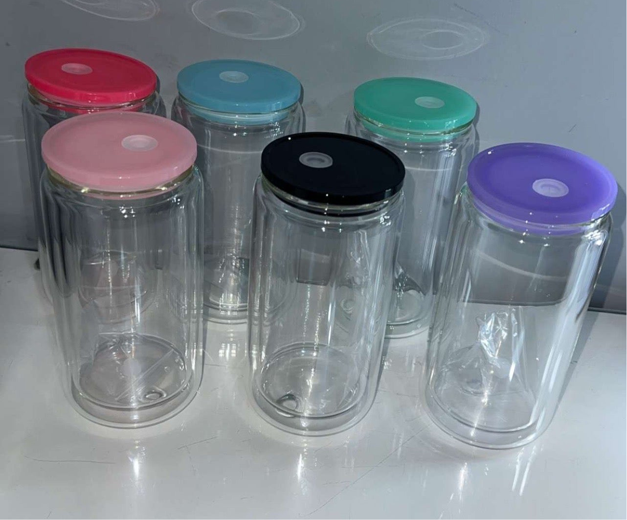 16oz Glass Snow Globes With Coloured Lids ❤︎